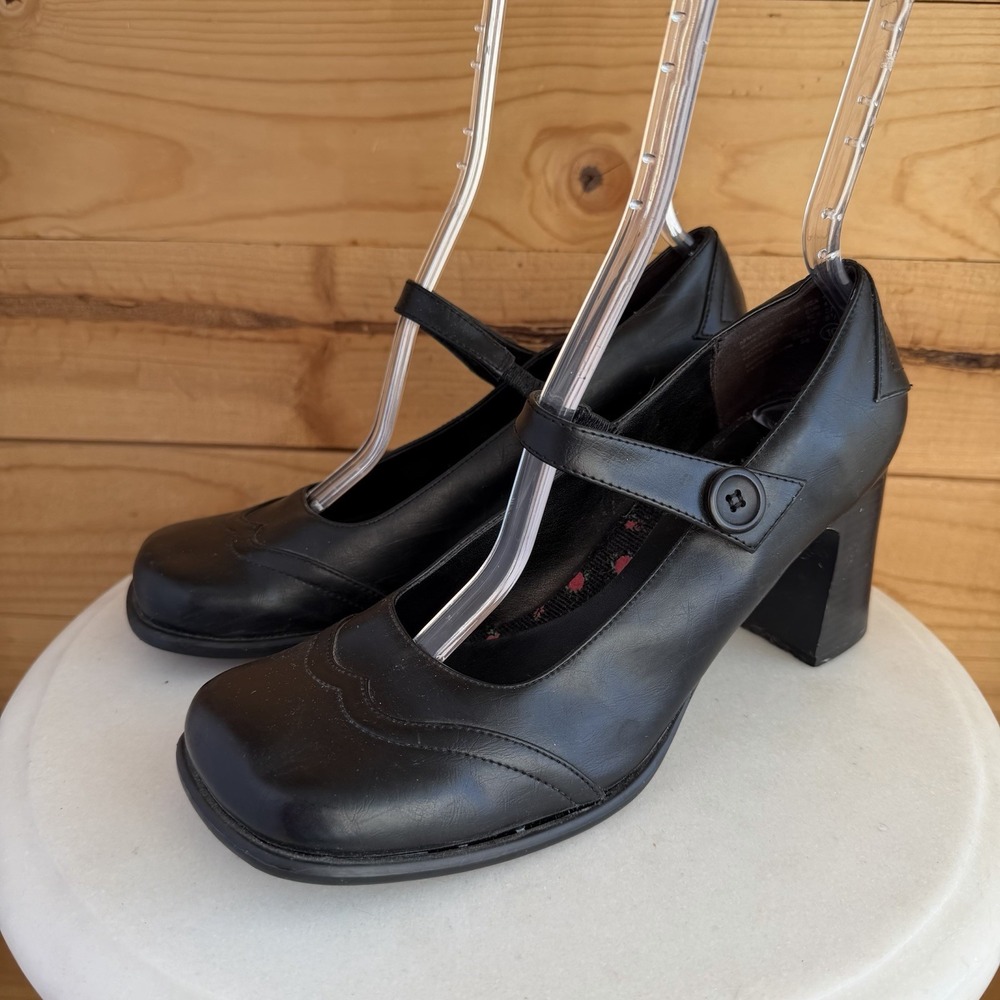 VTG 90s Highlights Black Mary Jane Bloc Heels 10 Wingtip Whimsigoth Square Toe